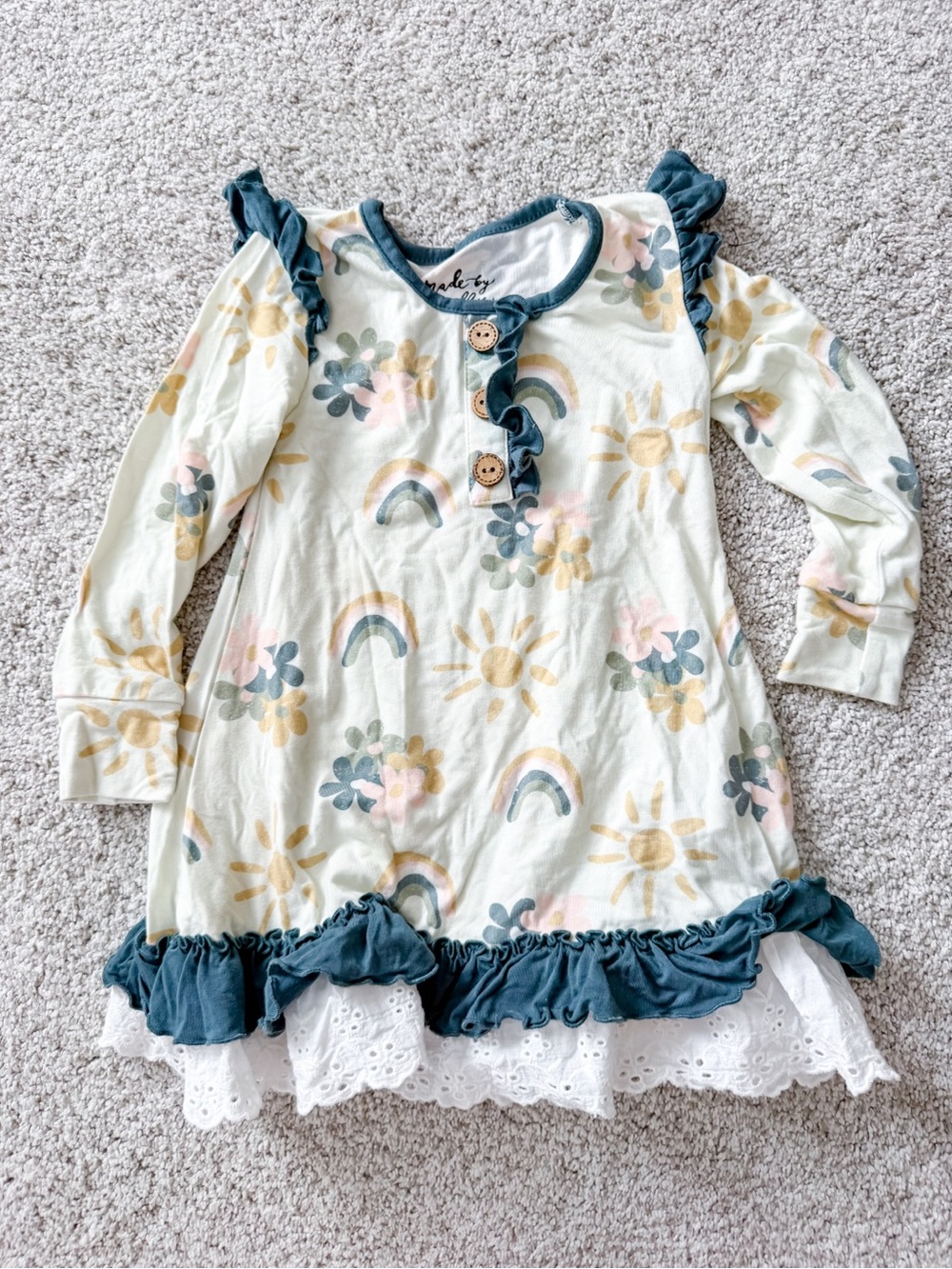 Girls Ruffle Hem Rainbow & Sun Nightgown